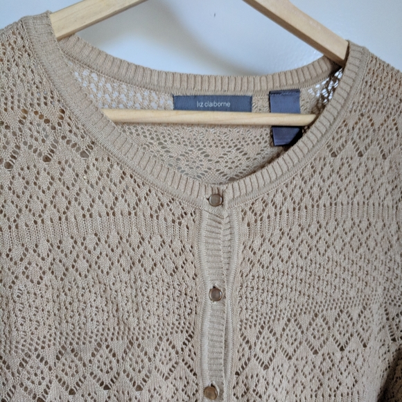 Vintage Liz Claiborne Tan Lace Knit Large Cardigan Meg Ryan 90s - Picture 4 of 10